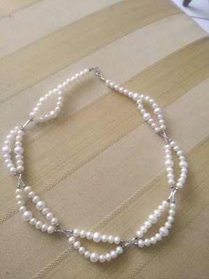 Double necklace with pearls set in 925 silver new