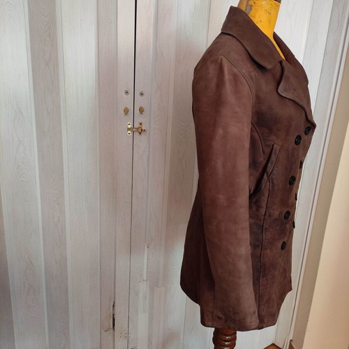 Chevignon brown leather jacket used, oiled leather, vintage ’90s