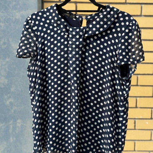Figaro blouse used dark blue with white polka dots, size XL