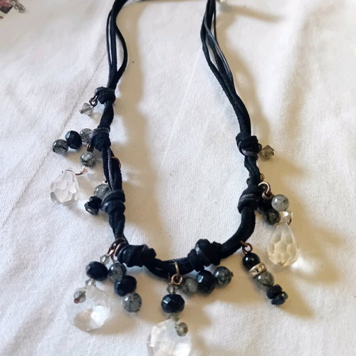 Necklace with black cords and hanging crystals new