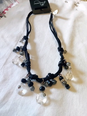 Necklace with black cords and hanging crystals new