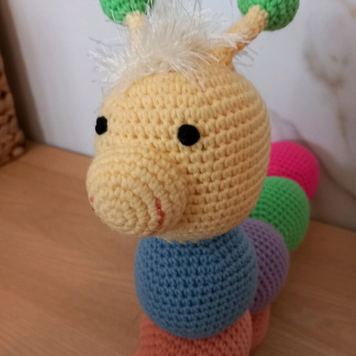 Handmade knitted caterpillar doll 27 cm new