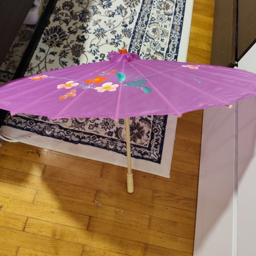 Traditional Asian parasol purple with painted flowers