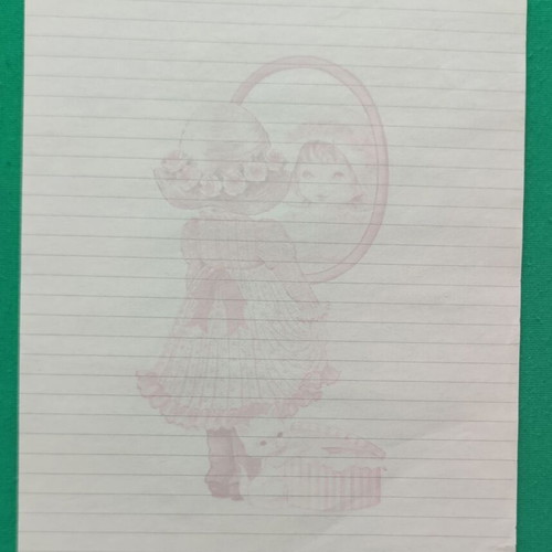 Vintage 1980s Letter Sheet with Girl in Mirror, Collectible