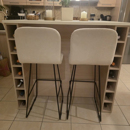 Island with bar stools like new, custom MDF design, storage and wine racks