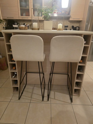 Island with bar stools like new, custom MDF design, storage and wine racks