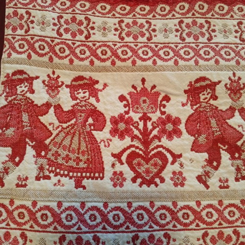Vintage kitchen apron with traditional folk art motifs 1950