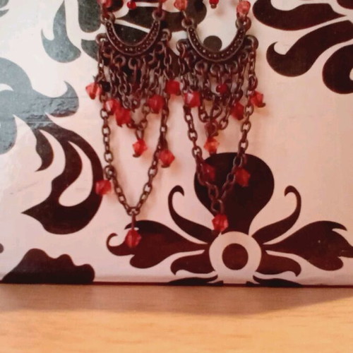 Boho earrings used with red stones, dangle