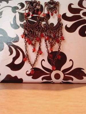 Boho earrings used with red stones, dangle