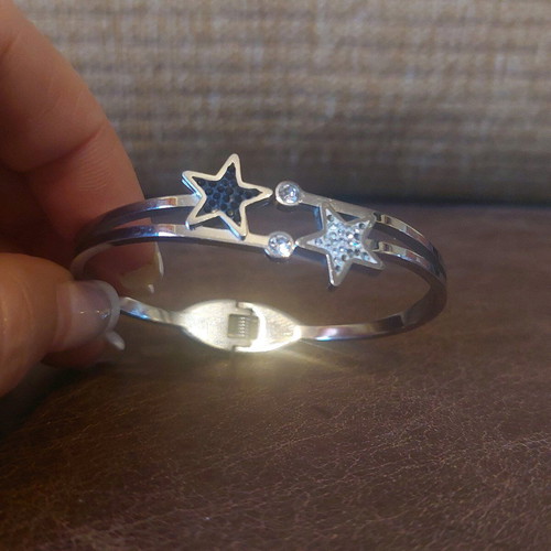 Silver cuff bracelet with star and rhinestones like new