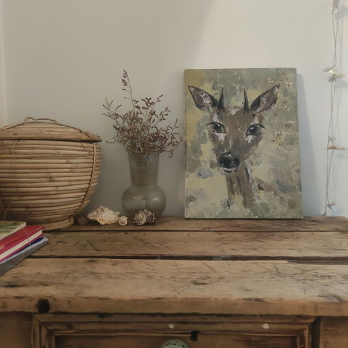Deer acrylic painting on canvas like new 30×40 cm