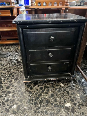 Black classic wooden nightstand used with three shelves