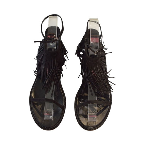 Miu Miu black suede gladiator flat sandals with fringes