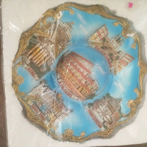 Decorative souvenir plate from Rome with embossed landmarks, new