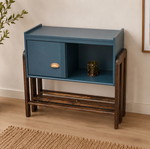 Κομοδίνο mid century Danish design μεταχειρισμένο, πετρόλ και σκούρα καρυδί απόχρωση