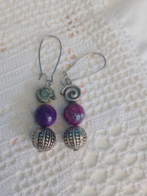Earrings with Purple Agate Handmade, Unique Design