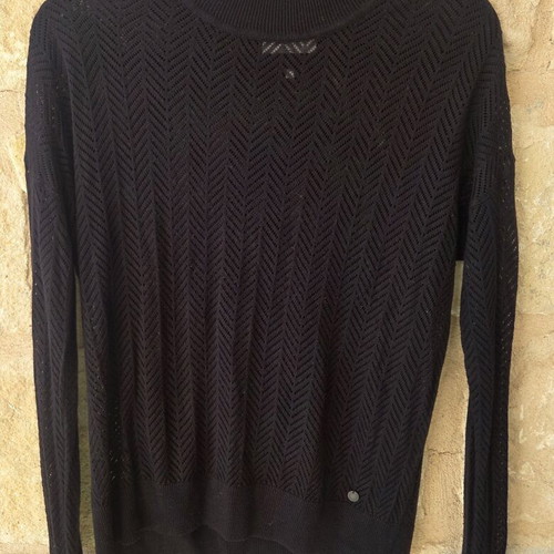 Nümph Black Chevron Open-Knit Mock Neck Pullover Top