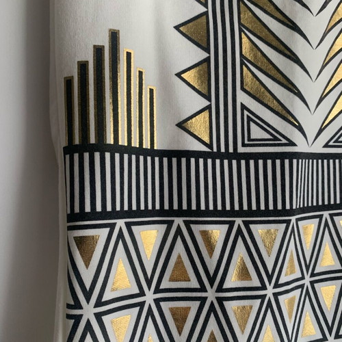 Pencil skirt with Art Deco print, like new, white and gold