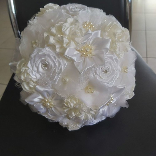 Bridal bouquet handmade, fabric, new in white and ivory shades