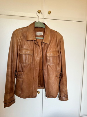Lapel leather jacket used, brown, size medium