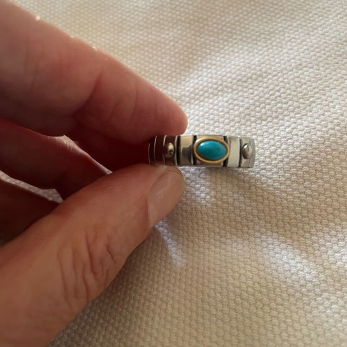 Stainless Steel Stretch Ring with turquoise stone, like new