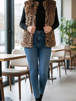 Αμάνικο γούνινο λεοπάρ σαν καινούργιο, μέγεθος Large