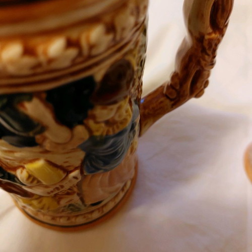 Faience pitcher and glasses set used, pitcher 19 cm, glasses 10 cm