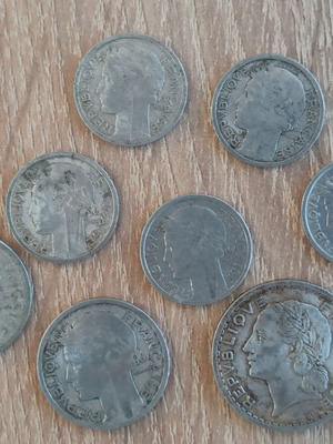 Free France coins 1945-1949 used, pack of 8 pieces