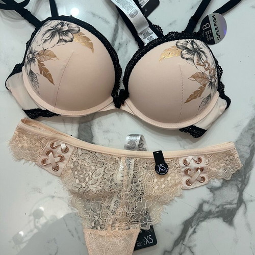 Women's lingerie new, bra 34B/75B and half panties XS/S, beige