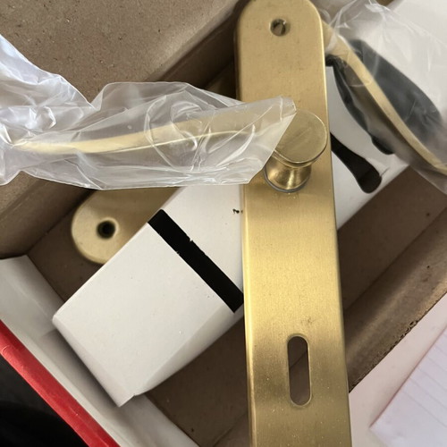 Key Hole Door Escutcheons pair new, matte brass finish 72-75mm