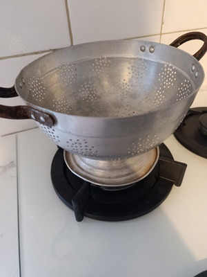 Aluminum colander vintage used, collectible