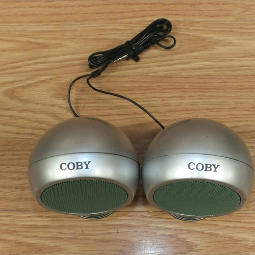 Coby CS-P14 Mini Stereo Speaker System like new, silver and green