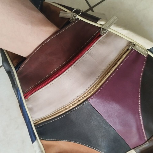 Multicolor genuine leather patchwork sling backpack