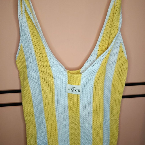NUXE Paris knit tote bag striped yellow/white new