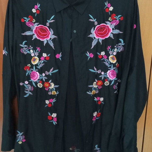 Zara embroidered floral black shirt size L new