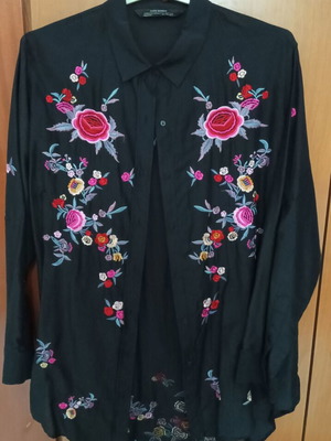 Zara embroidered floral black shirt size L new