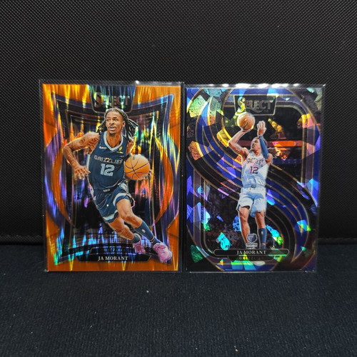 Panini Select Concourse Ja Morant Orange Flash Prizm and Blue Cracked Ice Prizm cards like new