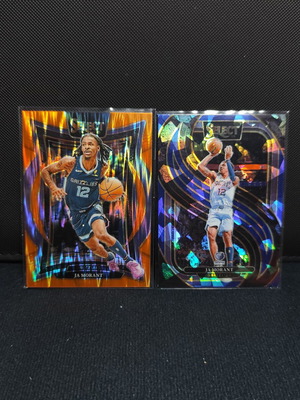 Panini Select Concourse Ja Morant Orange Flash Prizm and Blue Cracked Ice Prizm cards like new