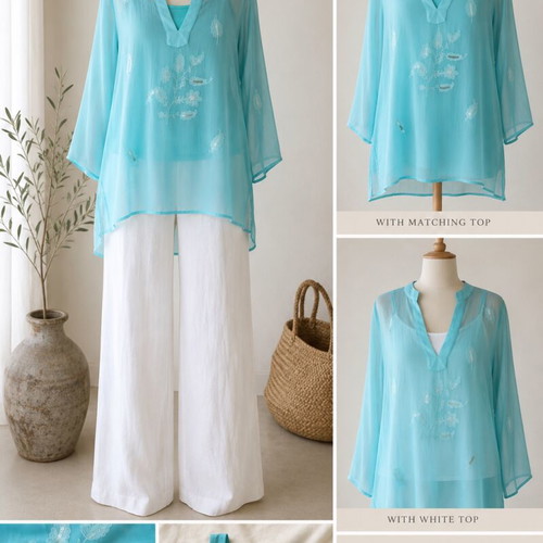 Genesis women's set 2 pieces tunic and top aqua size 1 like new