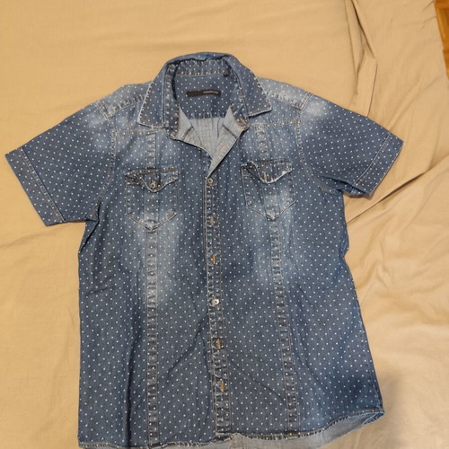 Hamaki-Ho men's short-sleeve polka dot denim shirt slim fit L