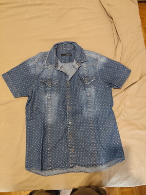 Hamaki-Ho men's short-sleeve polka dot denim shirt slim fit L