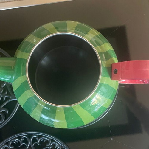 Enamel teapot 1.5 liters steel with whistle, watermelon design like new