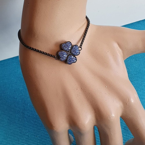 Folli Follie bracelet like new, black with blue crystals, adjustable