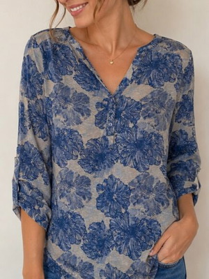 Floral Women's Shirt Blue and White New, Size M