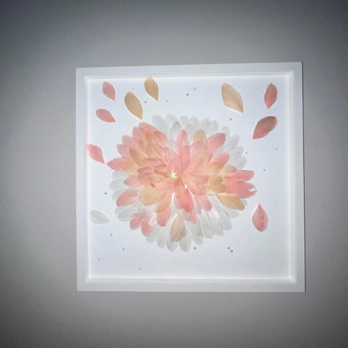 3D Feather Art with Pearls new, 50x50 cm, framed