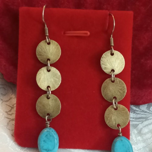 Silver 925 earrings with turquoise beads, gold plated, like new