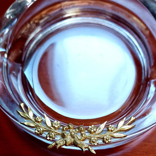 Decorative crystal ashtray with gold-plated olive branch new