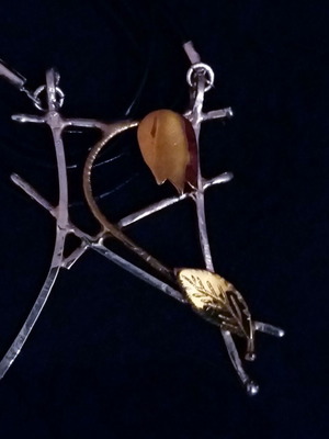 Flower silver 925 necklace with genuine leather strap, handmade