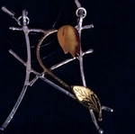 Flower silver 925 necklace with genuine leather strap, handmade