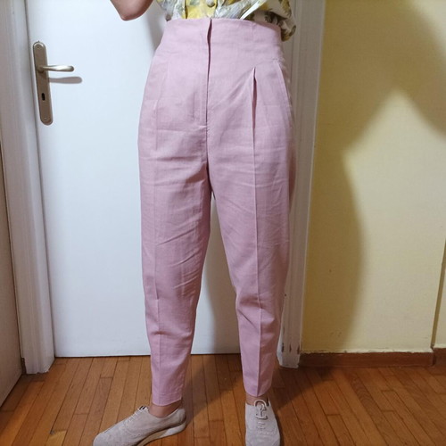 Pink linen high-waisted pants United Colors of Benetton new, size 38